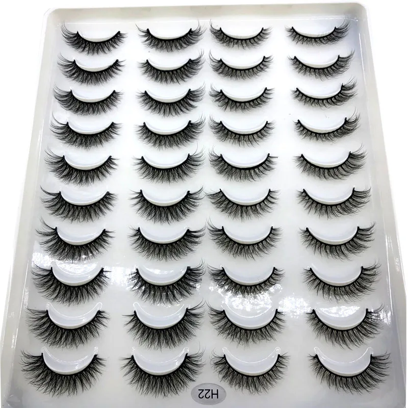 20 Paar 3D-Faux-Nerzwimpern, natürliche falsche Wimpern, dramatisch, flauschig, weich, dünn, Volumen, Kreuz, wiederverwendbare Wimpern-MaKeup-Tools – Detail 3