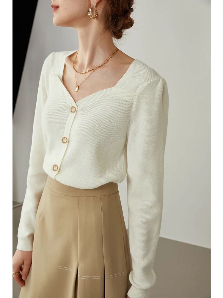FSLE Women Retro White Simple Cardigan 