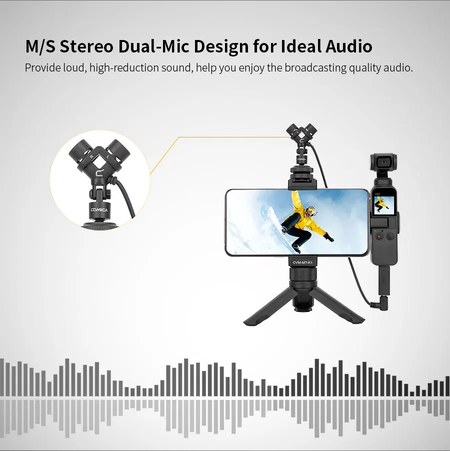 COMICA XY Cardioid CVM-MT-K1 Mini Dual-Mic Smartphone Video Kit For Osmo Pocket 180 Degree Adjustable Metal Housing Microphone