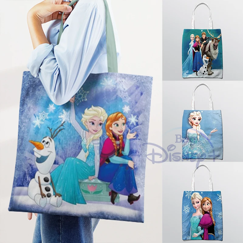 

Disney Frozen Shoulder Bags Girl Handbag Cute Shopping Tote Women Casual Eco-Friendly Cartoon Travel Beach Bag Portable Trendy