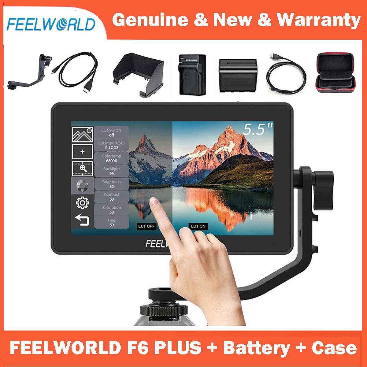 FEELWORLD F6 PLUS 5.5 Inch On-camera DSLR Field Monitor Touch Screen Monitor with HDR 3D Lut IPS FHD 1920x1080 Video Focus Assis photography studio kit