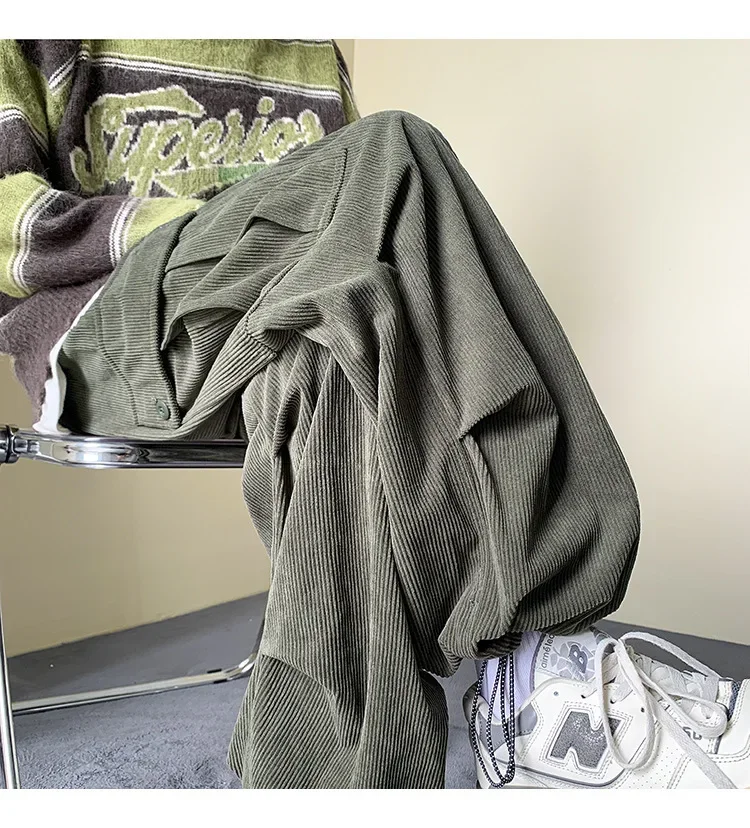 New Autumn Winter Corduroy Pants Men Fashion Oversize Pocket Cargo Trousers Streetwear Hip Hop Loose Straight Pants Male Joggers