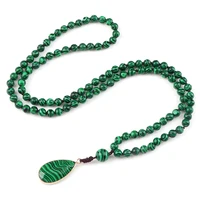 Colliers et Bracelets de perles en pierre de Malachite naturelle pour femmes, pendentifs en perles vertes, breloques, colliers de prière Mala, bijoux de Yoga pour hommes, 108 1