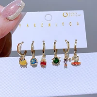 6pcs/set Multi Color Zircon Emotions Hanging Earrings for Women Gold Plated Huggie Hoop Earrings Jewelry 1