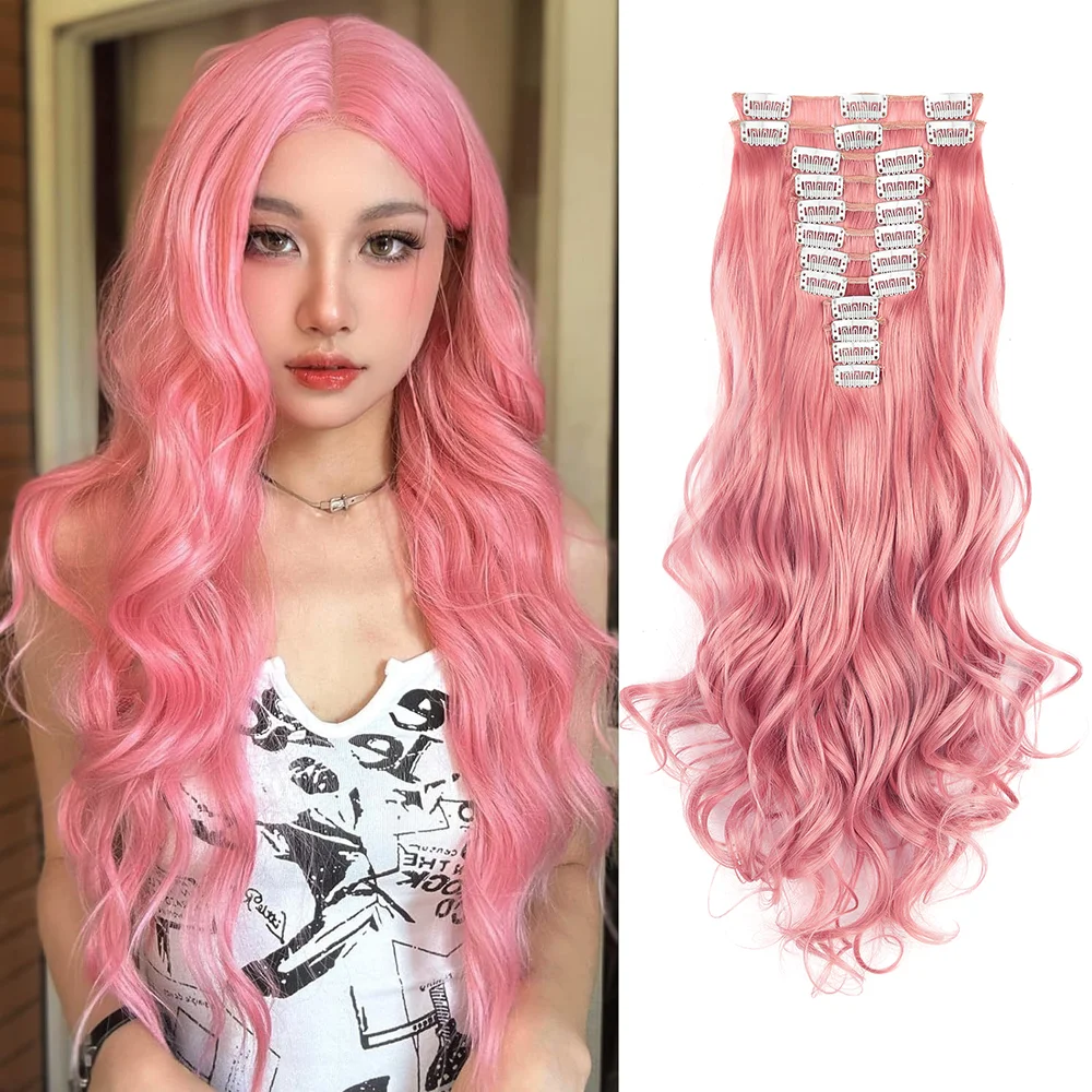 Hair Extensions 12Pcs Clip in 22 Inches Long Curly Soft Synthetic