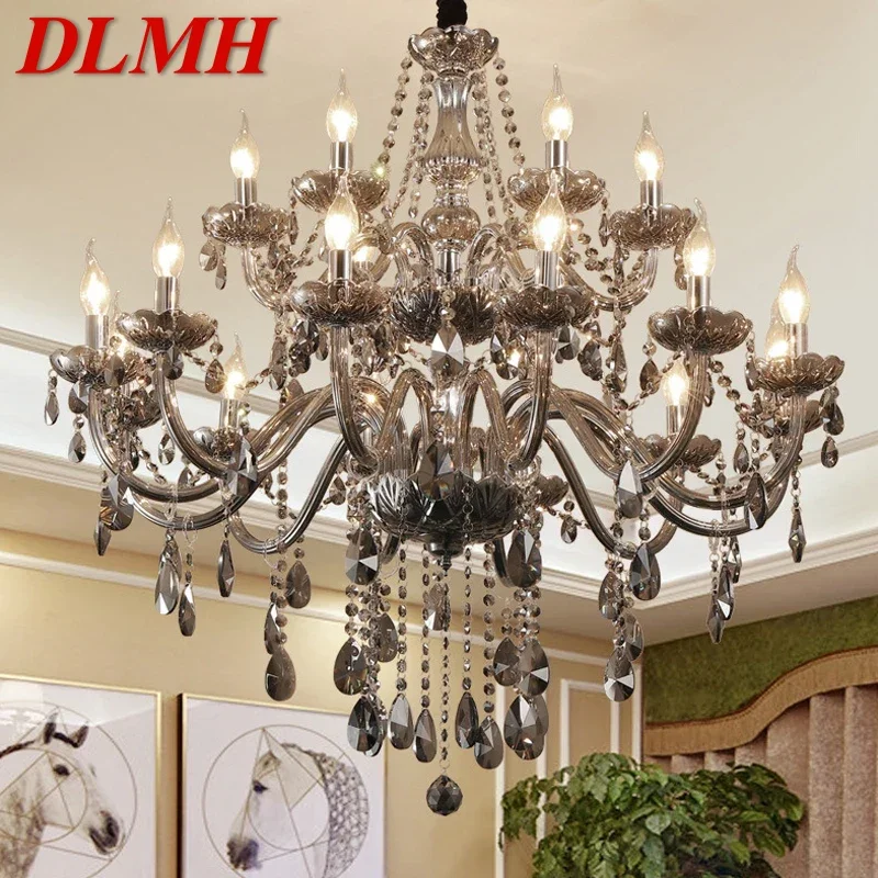 

DLMH European Luxurious Crystal Pendent Lamp Smoke Grey Candle Lamp Living Room And bedroom Restaurant Hotel Villa Chandelier