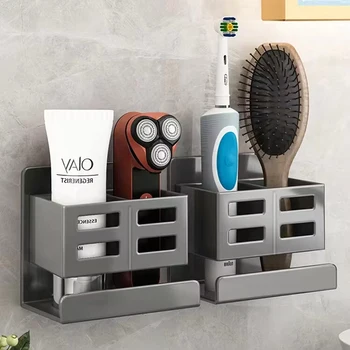 Mensola da bagno Tubo portaoggetti per lavabo multifunzionale senza fori Spazzolino da denti Portaoggetti per rasoio Forniture per il bagno a parete 1