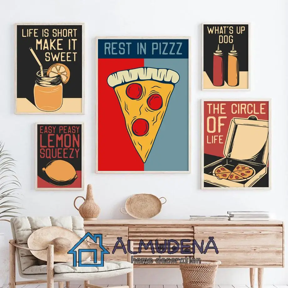 Abstract Retro Funny Quotes Travel Is My Therapy Posters And Prints Pizza  Lemon Coffee Canvas Painting Wall Art Pictures - Painting & Calligraphy -  AliExpress
