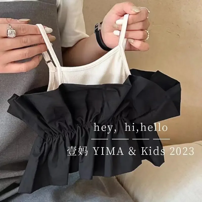 아동복, 여아용 검은색 캐미솔, 여름 옷, 여아용 세련되고 향기로운 조끼, 패치..