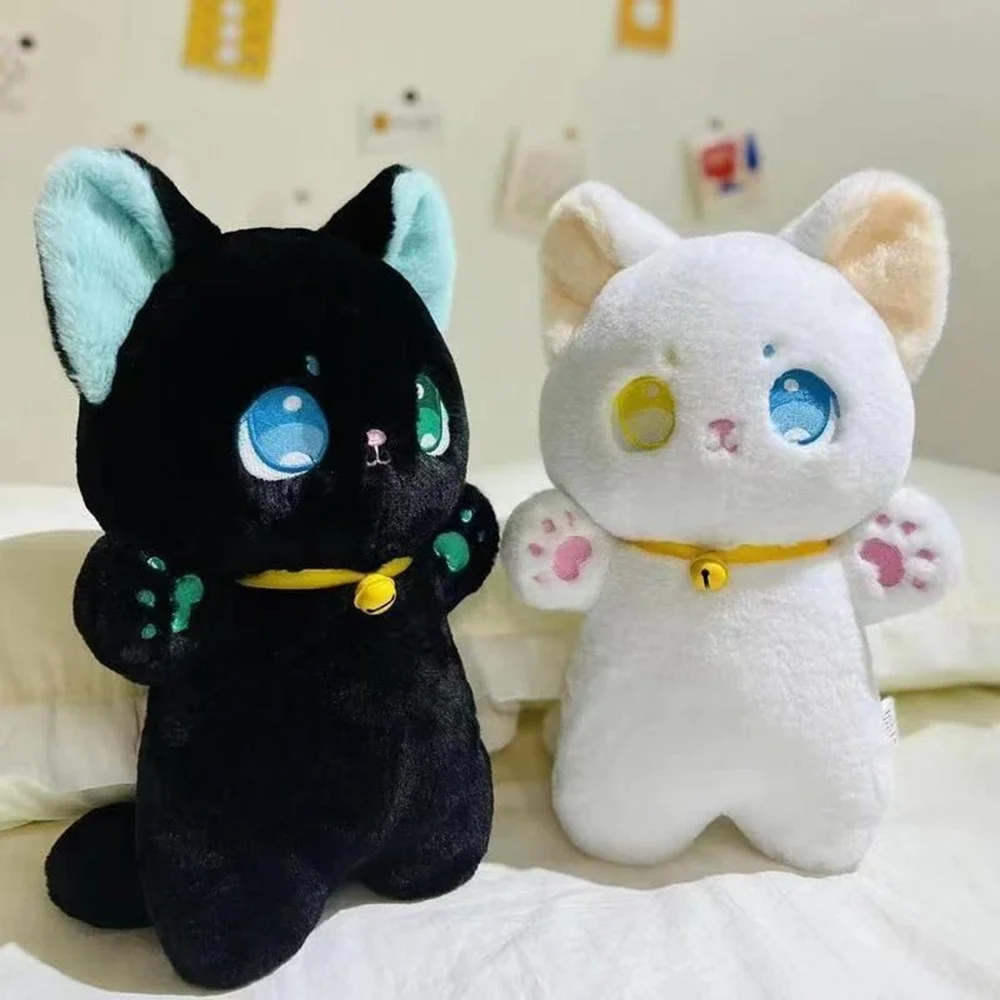 23CM Black And White Fairy Cat Different Eyes Holding Bell Doll  Festive Gifts For Children Birthday Christmas Gifts