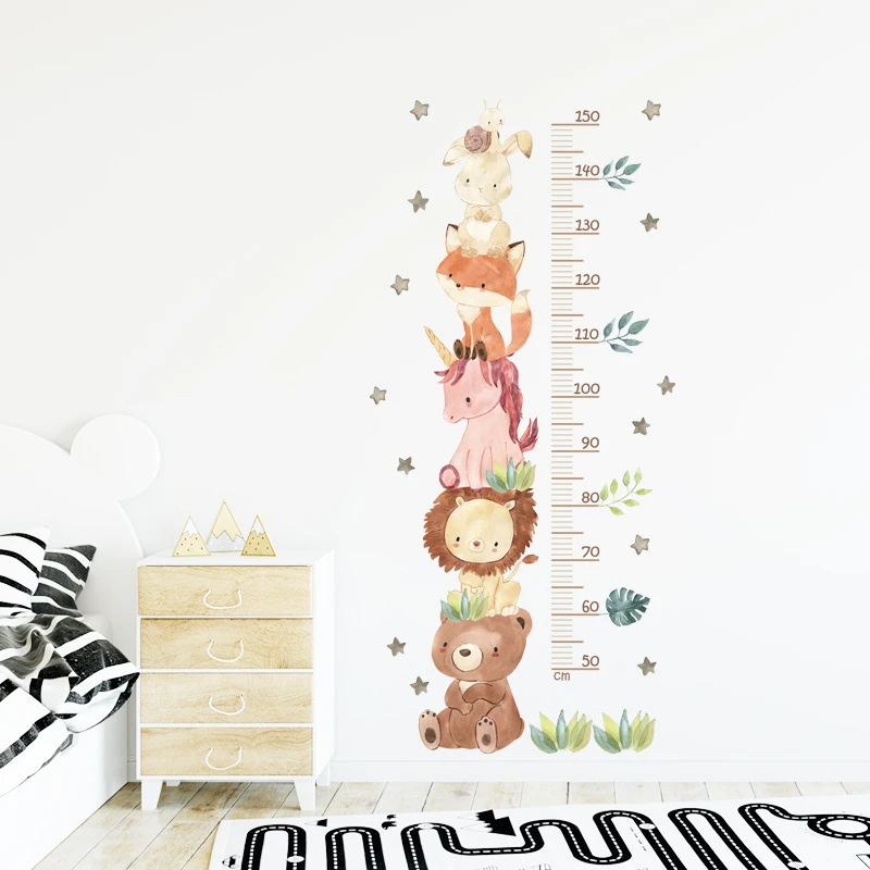 Kids Height Stickers Baby Growth Height Chart Cartoon Height Measure Wall Decals Sticker for Kids Rooms Child Growth Ruler Gauge Chart