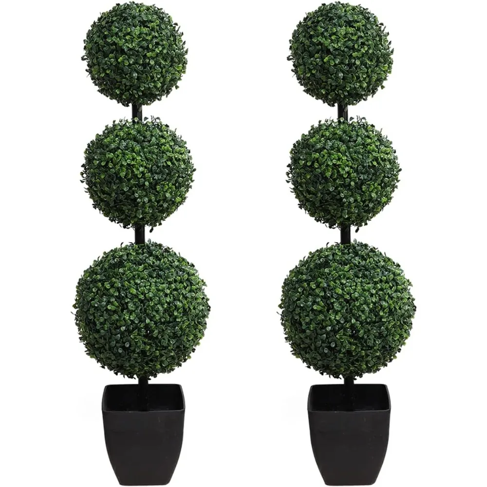 

Искусственное уличное шариковое дерево Topiaries, искусственное трехшариковое дерево 3,5 фута (2 шт.), искусственные кустарники, растения в горшке, зеленые декоративные