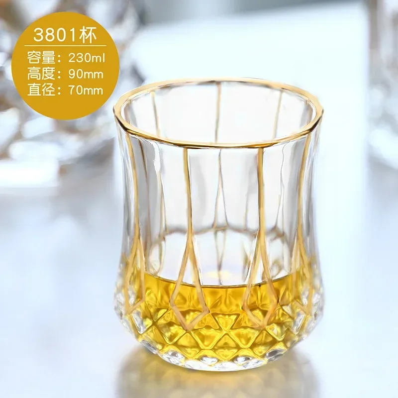 Gold Statue Handdrawn Crystal Glass, Whiskey Cup, Home Water, Carved Fruit Juice Cup, Gold Statue