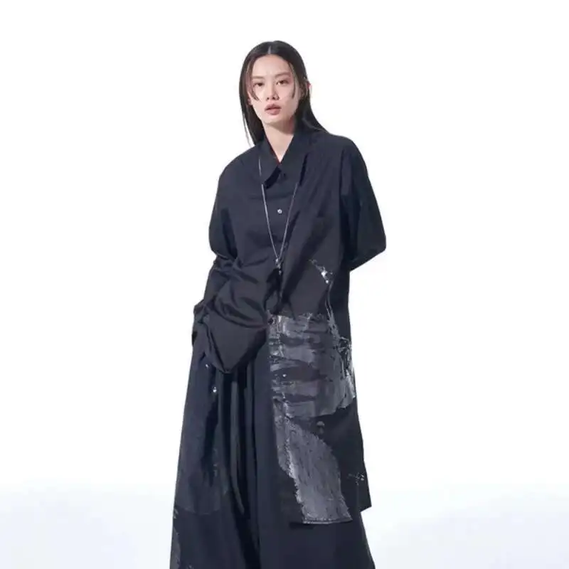 HKSH Men's Shirt Niche Design Medium Length Reflective Print Loose Long Sleeve Windbreaker Tide Dark Chic Trench New Coat HK1319