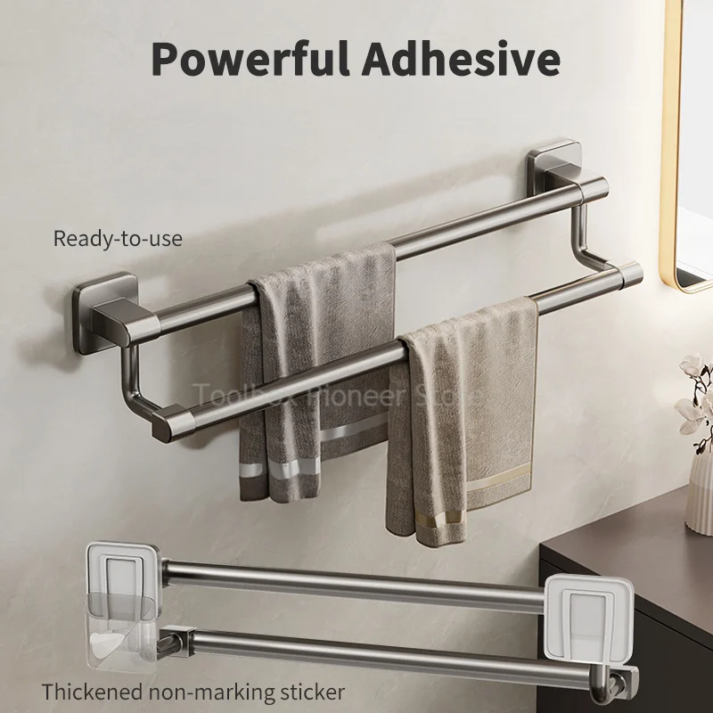 18 Inch Self Adhesive Towel Bar, No Drill Towel Rack for Bathroom Towel  Hangers Stick on Sticky Towel Holder, Bathroom Accessories Removable Towel