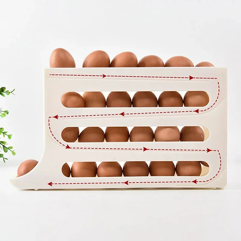 Egg Storage Box 4 Tier For Refrigerator Rolling Organizer Holder