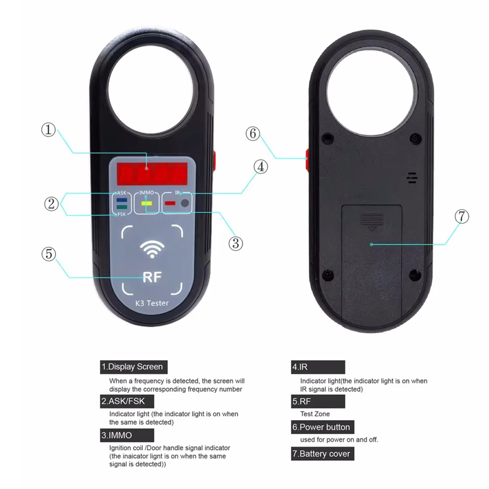 Testeur De Fréquence K3 Pour Clés Voiture – Détection 100-999 MHz, Signal ASK/FSK, Écran LCD - 7