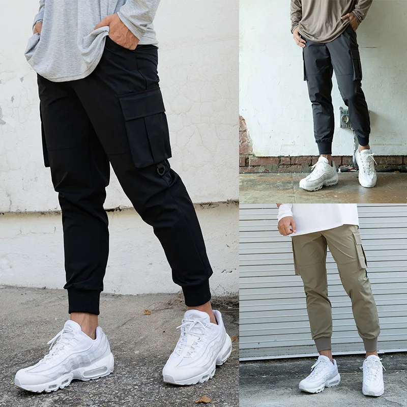 

Cross-border foreign trade new men's spring and autumn leisure sports fitness solid color multi-pocket cargo pants men