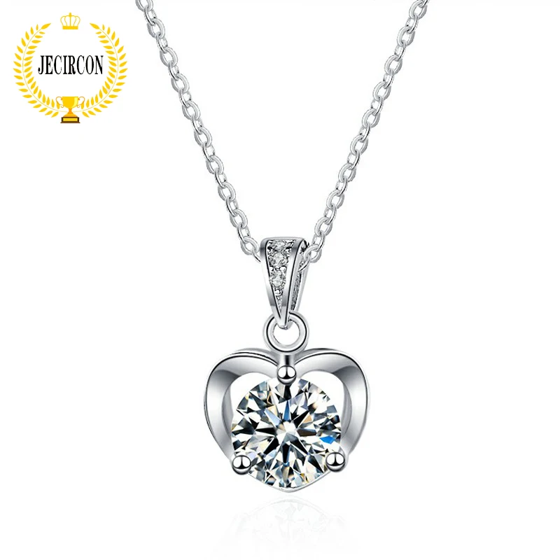 

JECIRCON 925 Sterling Silver Moissanite Necklace for Women 1ct Love Heart Pendant Clavicle Chain Luxury Wedding Party Jewelry