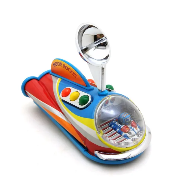 [Funny] Adult Collection Retro Wind up toy Metal Tin Moon Rocket Lunar rover Mechanical Clockwork toy figures model kids gift 6