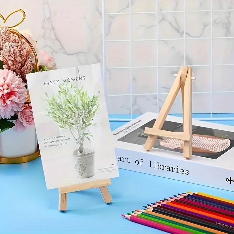 10pcs Adjustable Mini Wooden Easels - Triangle Display Stands for Canvas Art, Crafts & Drawing - 5