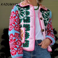 KADUWAKI mode imprimé lambrissé matelassé coton veste à manches longues poche Cardigan manteau automne hiver quotidien décontracté hauts vêtements d'extérieur 1