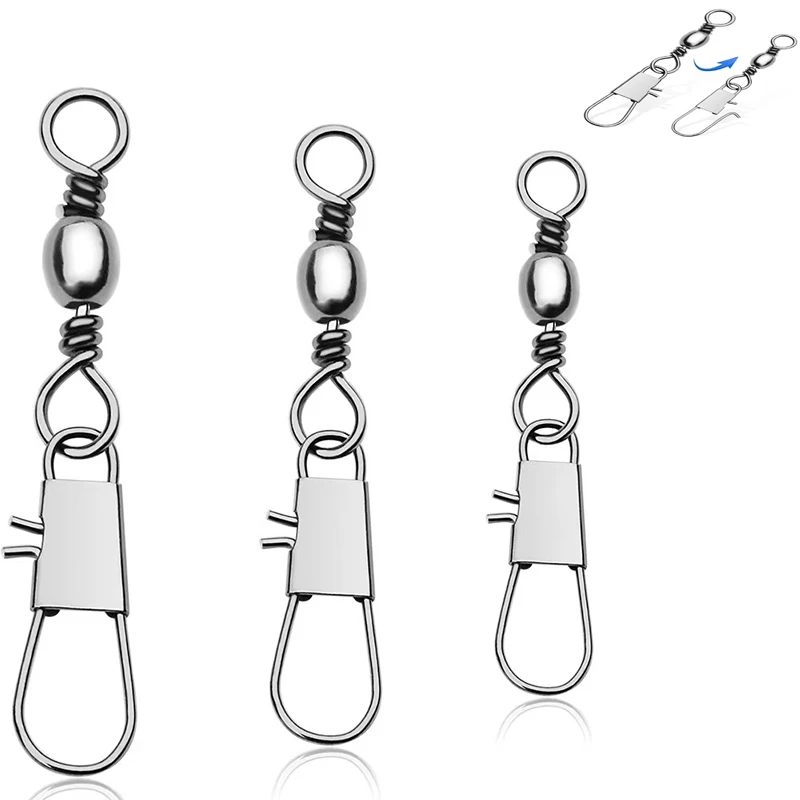 One Touch Lock Fishing Swivel Snap 50Pcs High Strength Stainless Steel Ball Bearing Rolling Swivel Quick Change Saltwater Tackle