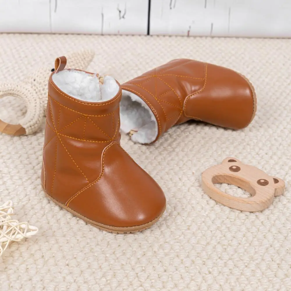 Meckior Newborn baby boots plush winter thick bottom warm socks boots soft bottom comfortable anti-slip toddler snow
