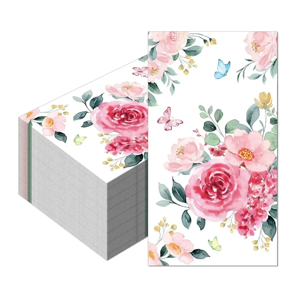 Disposable Paper Napkins Paper Napkins 100PCS Floral Long Paper Napkins 33*40 CM Disposable Dining Table Towels For Wedding Party Baby Shower Xmas Table Decoration