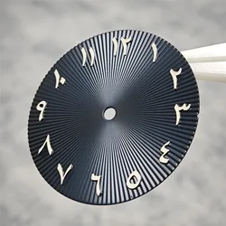 Arabic Alphabet Surface Watch Face, 28.5mm Dial, No Date, Mechanical Watch Replacement Accessory (Silver - Deep Blue)
