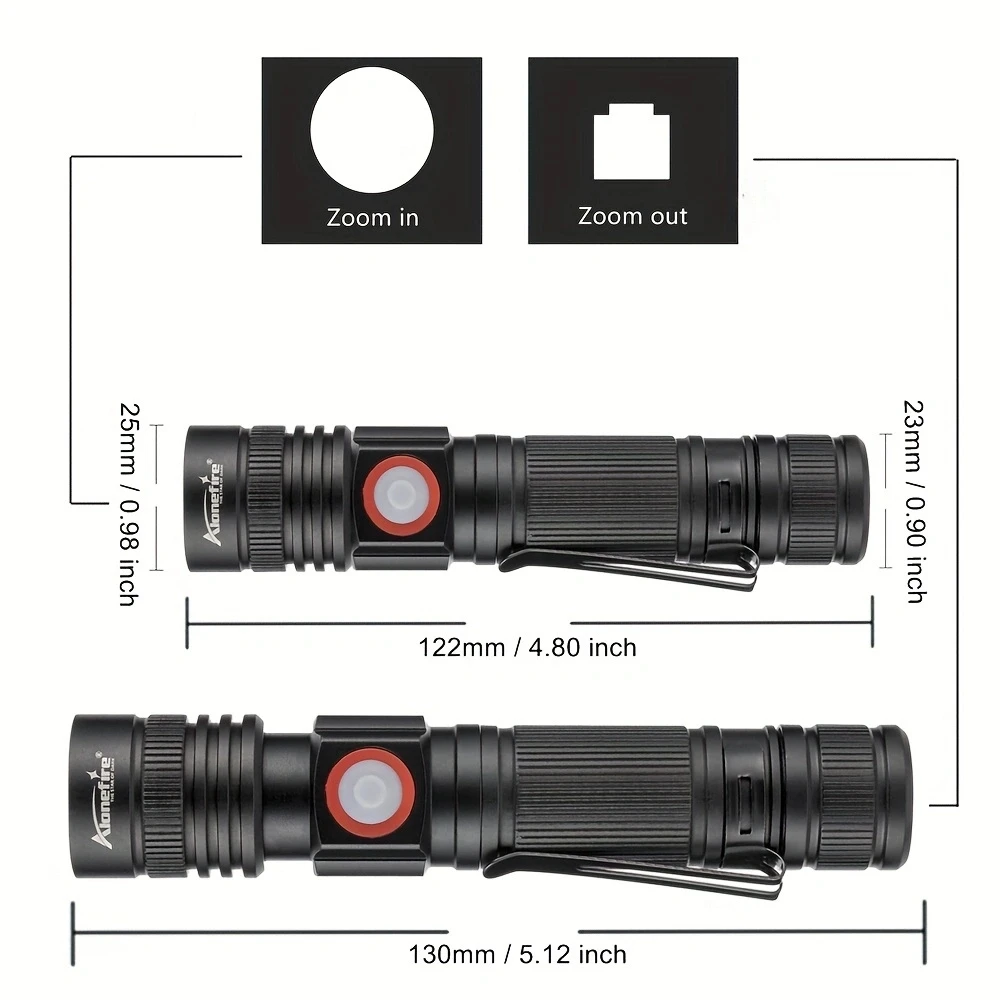 고출력 T6 LED 손전등, USB 충전 18650 배터리, 야외 하이킹, 캠핑, 사냥, 낚시, 휴대용 순찰 토치, 10W 줌