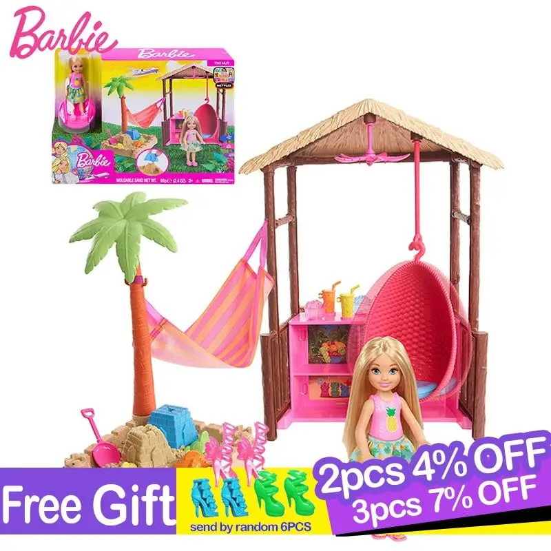 Barbie Chelsea Doll Tiki Hut Playset with 6-Inch Blonde Doll Hut with Swing  Hammock Moldable