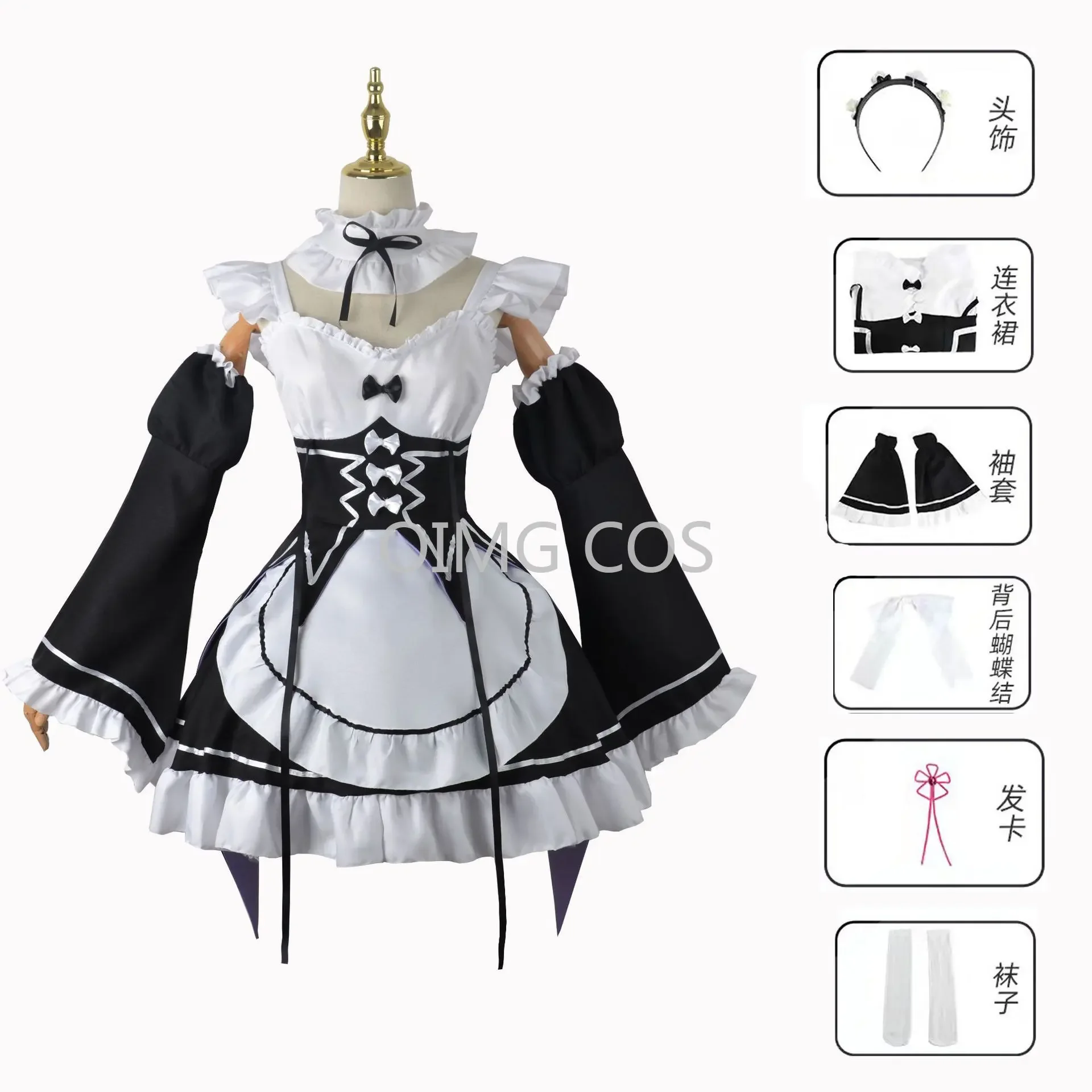 Ram/Rem Cosplay Re:zero Kara Hajimeru Isekai Seikatsu Costumes Dress Headdress Party Suit Anime Maid Dress Costume