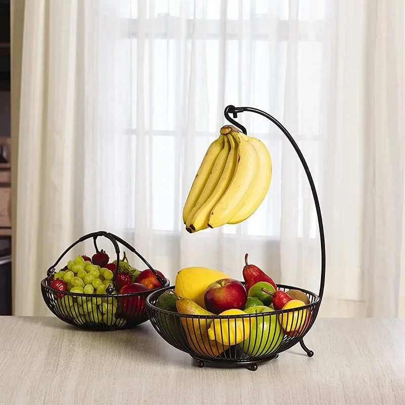 

Fruit Vegetable Basket Two Tier Serving Fruits Storage Metal Display Stand Bowl Home Living Room Kitchen Fruit Storage Basket