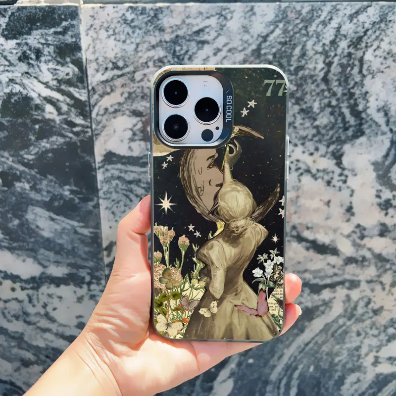 Klassische Kunst Engel Handyhülle für iPhone 15 14 Plus Pro Max 13 Mini 12 11 Pro Max Retro Sternkarte stoßfeste Laser-Rückseite – Detail 8