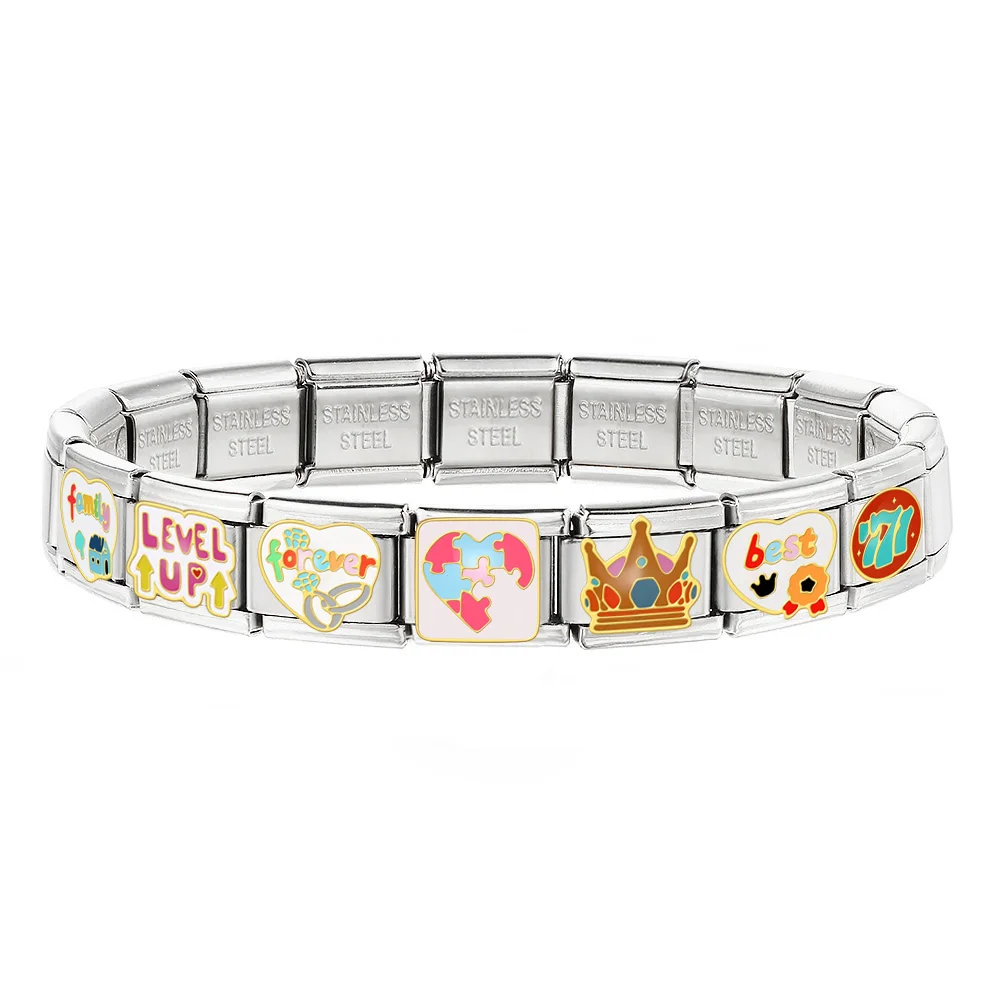 Modische bunte Glasur ​ Schach-Kartenspiel, Herzkarte, Familie, italienisches Armband, Link, passend für 9 mm Edelstahl-Charm, Schmuck, DIY-Herstellung – Detail 2