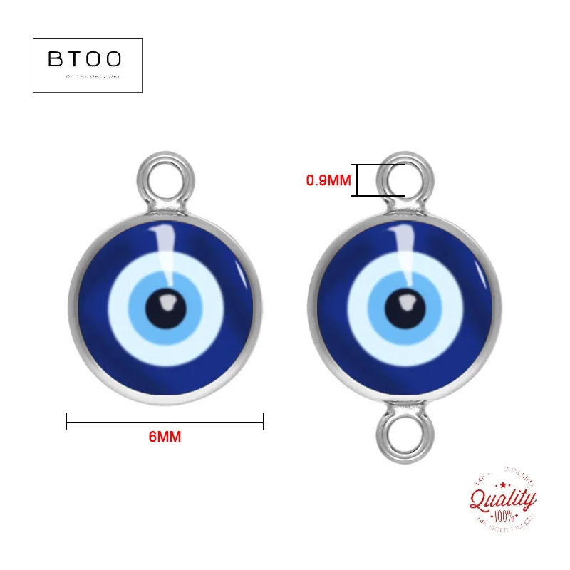 Real 925 Sterling Silver 6mm Blue Eye Charm Pendant / Connector For Necklace DIY Jewelry Hypoallergenic Jewelry Accessory