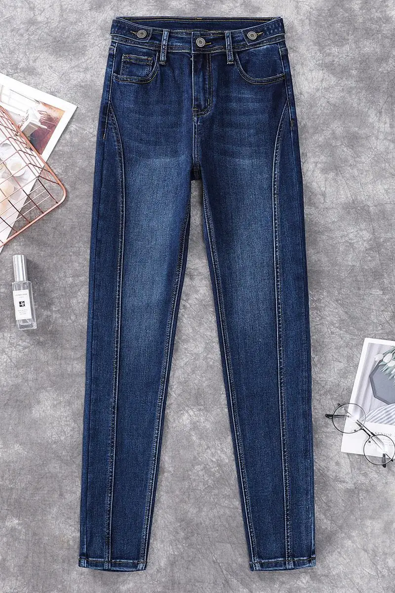 

Woman's Pure Color Jeans Denim Street Play Cultivate One's Morality Pants Shaping Figure with High Waist Skinny Trousers E11