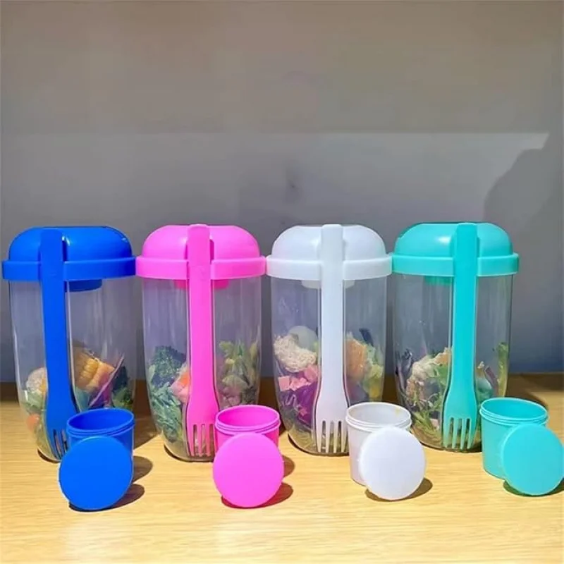 Salad Cup Fresh Salad Shaker Container with Lid and Fork for Lunch Dressing Shaker for Portable Breakfast Meal Vegeta 1pc storage container kitchen gadgets salad shaker