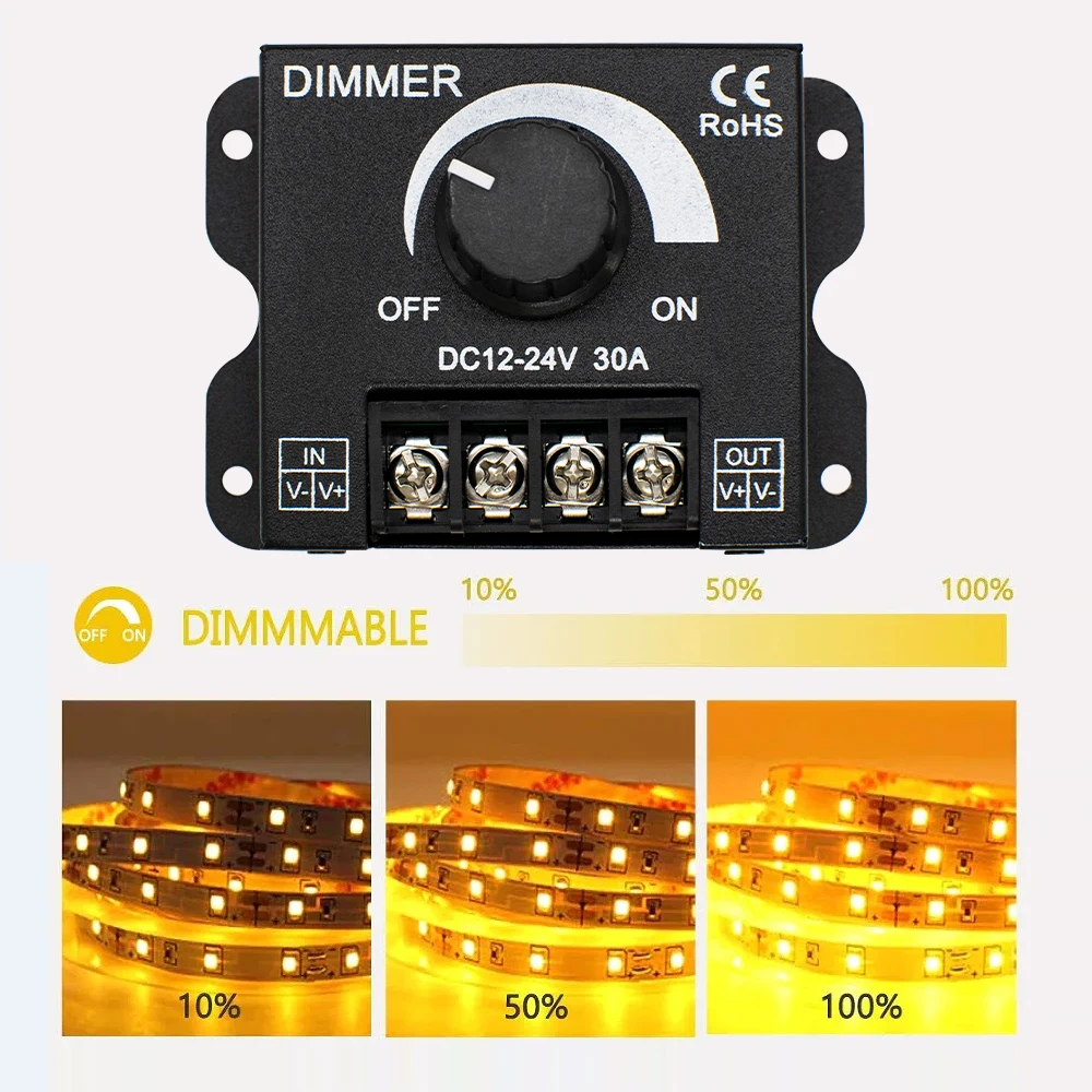 Strip Led Dimmer,12V-24V 30A Led Switch Dimmer Controller Manual Operation For Strip Light Single Color