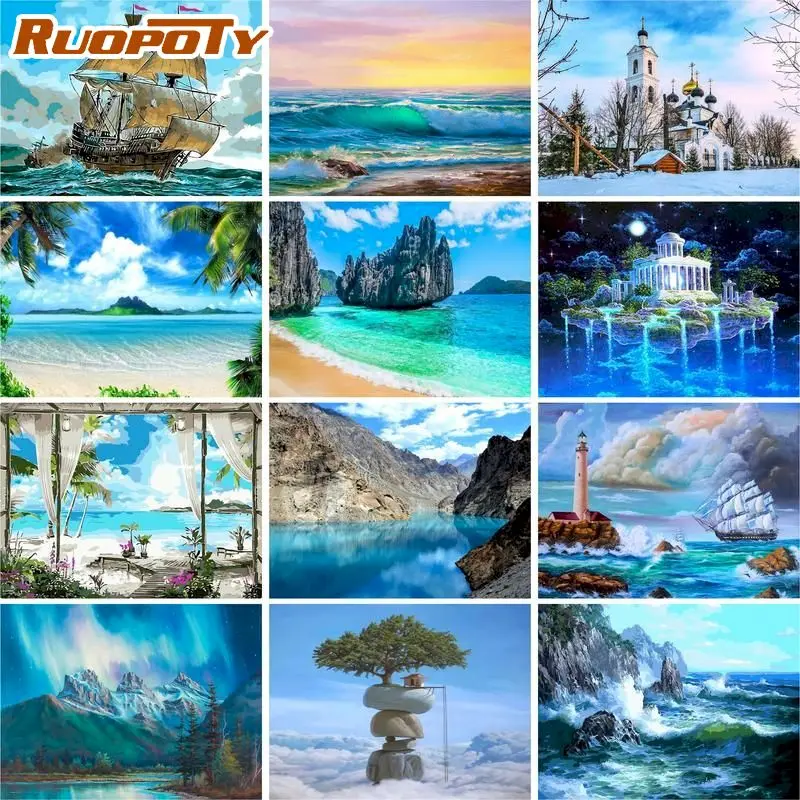 

Набор для рисования по номерам на холсте река и горы