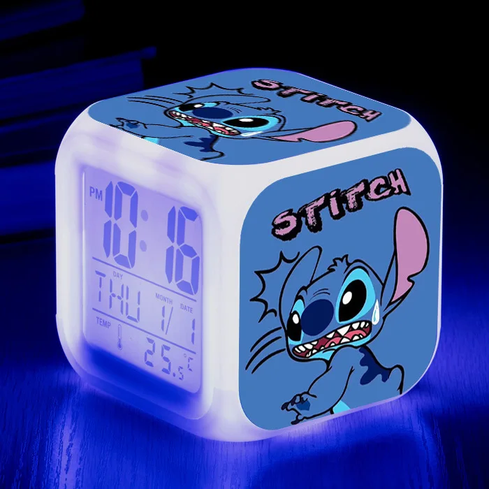 Disney-Reloj Despertador de Lilo Stitch, luz Digital LED que