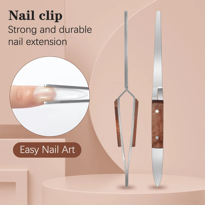 

Gel Extension Quick Building Shaping Tweezers Cross Nail Clip Nail Art Tool Professional Manicure Tools Wooden Handle Clip