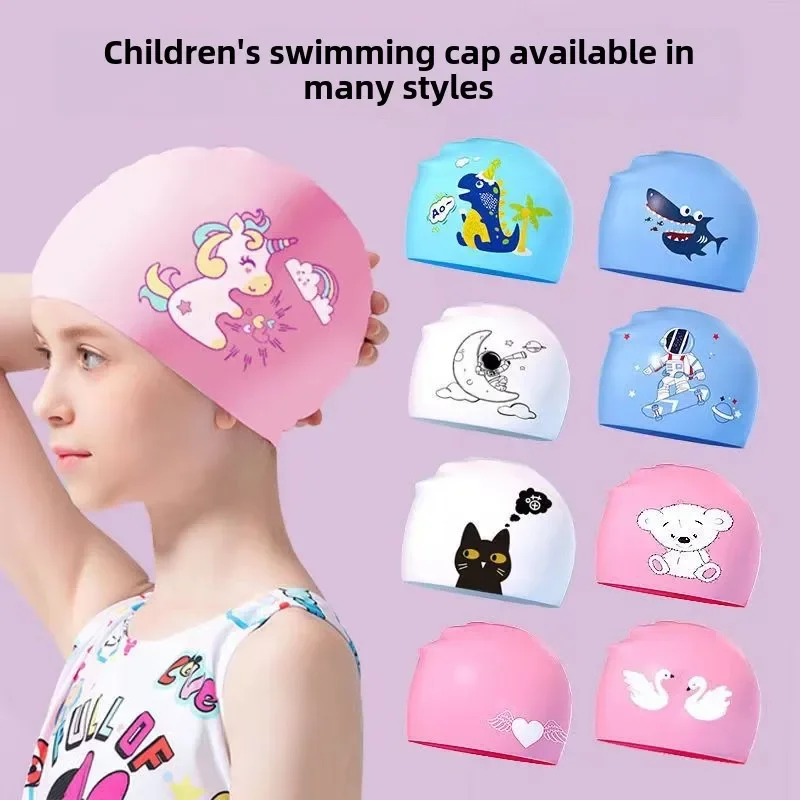Children's Waterproof Silicone Underhead Universal Enlarged High Elasticity Cartoon Printed Swimming Cap For Boys and Girls swimming cap