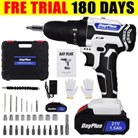 DayPlus 21V Portable Cordless Power Drill Set Impact Screw Driver with 1500mAh Li-Ion Battery 25+1 Torque Setting 45N.m 1