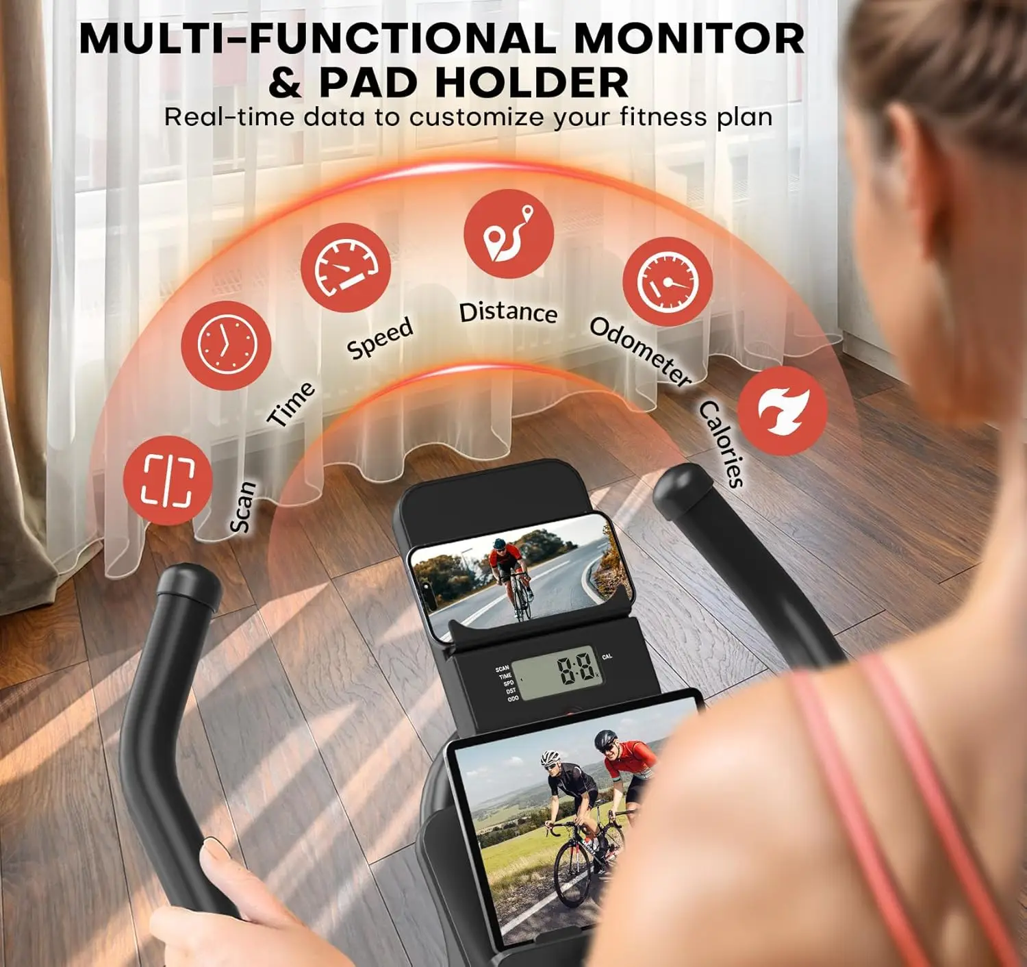 Adjustable Magnetic Resistance Brake Stationary Bikes for Home, Quiet Indoor Cycling Bike with Upgraded Seat Cushion, Digital Mo