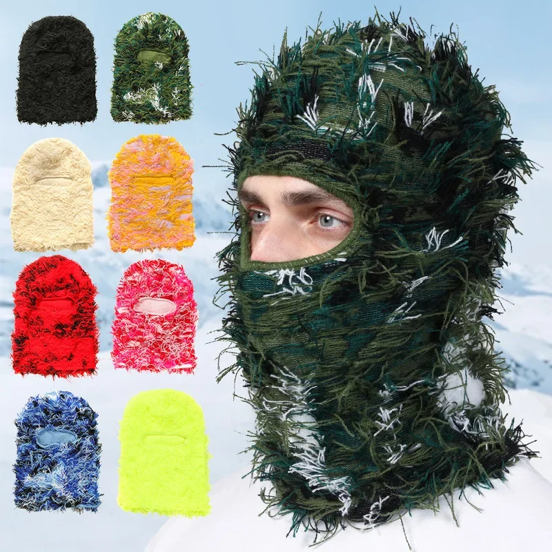 

Knit Distressed Balaclava,Winter Motorcycle Knitted Full Face Ski Mask,Camouflage Balaclava,Fuzzy Balaclava,Fleece Beanies Caps