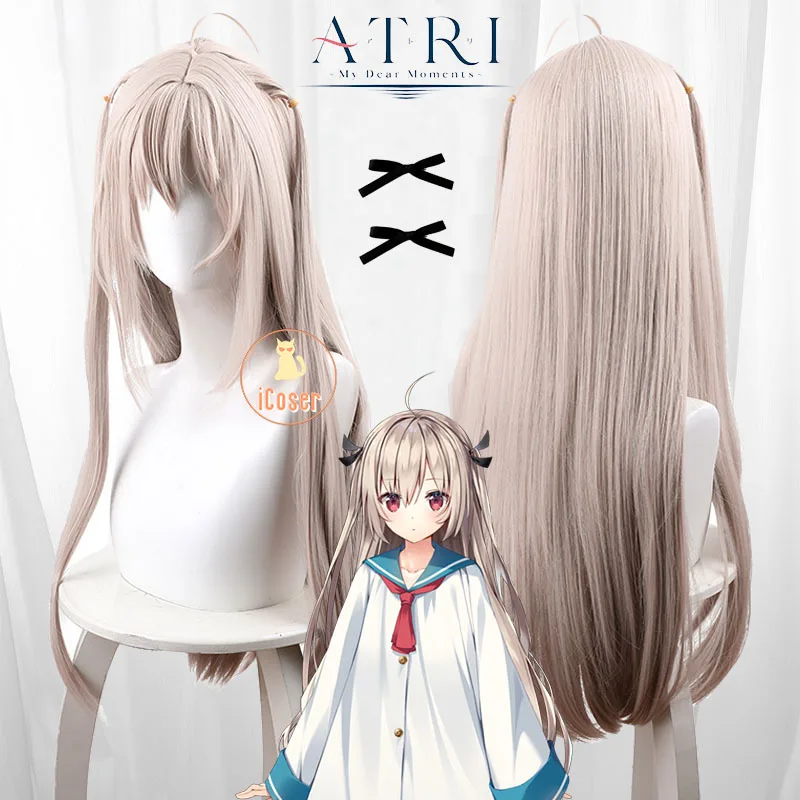 Atri 코스프레 가발, 애니메이션 ATRI My Dear Moments, 70cm 아마 긴 머리, 검은 활 머리핀, 할로윈 파티, 소녀 소품, iCoser
