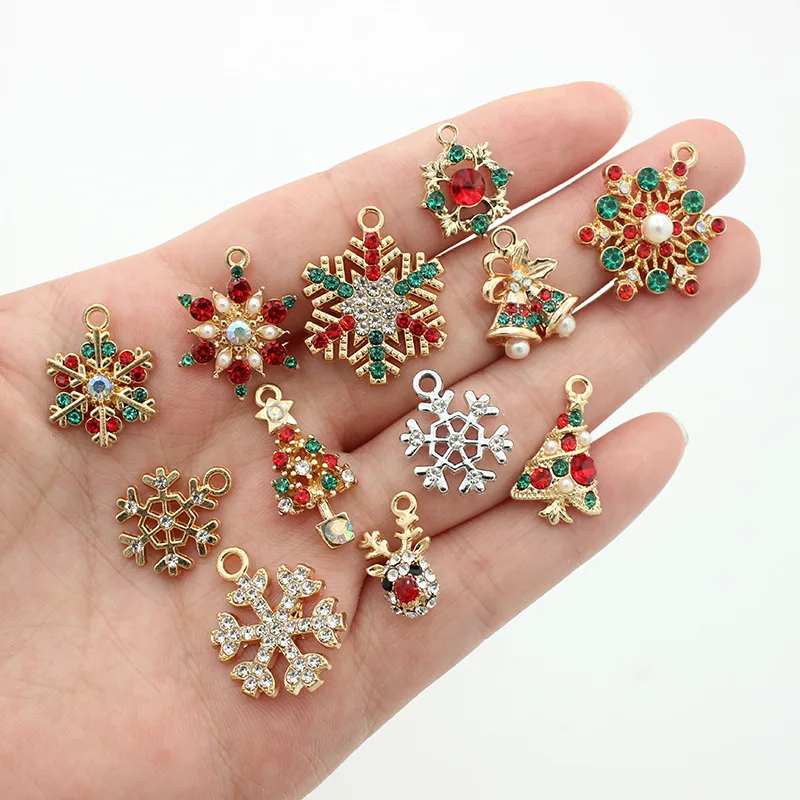 10pcs Colorful Christmas Snowflake Tree Zircon Pendant for Making Necklace Charm DIY Jewelry Accessories Wholesale