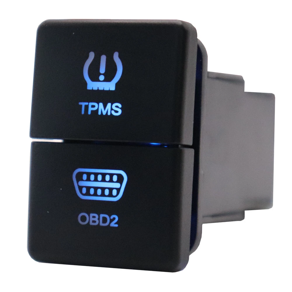 12v Dual Push Button Switch Tpms Obd2 Onoff Blue/green Backlit 32.5mm